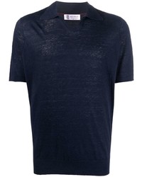 Мужская темно-синяя льняная футболка-поло от Brunello Cucinelli