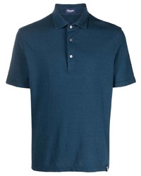 Мужская темно-синяя льняная футболка-поло от Drumohr