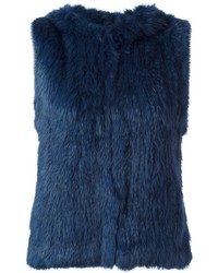 Женская темно-синяя меховая безрукавка от Yves Salomon