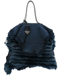 Темно-синяя меховая сумка через плечо