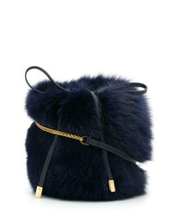 Темно-синяя меховая сумка через плечо от Mr & Mrs Italy