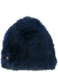 Женская темно-синяя меховая шапка от Yves Salomon