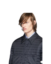 Мужская темно-синяя нейлоновая стеганая куртка-рубашка от Thom Browne
