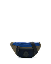 Мужская темно-синяя поясная сумка из плотной ткани от Moncler