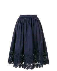 Темно-синяя пышная юбка с вышивкой
