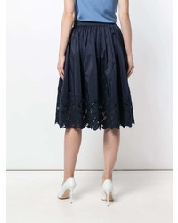 Темно-синяя пышная юбка с вышивкой от Lanvin