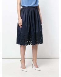 Темно-синяя пышная юбка с вышивкой от Lanvin