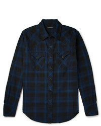 Мужская темно-синяя рубашка в шотландскую клетку от Engineered Garments