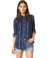 Женская темно-синяя рубашка из шамбре в вертикальную полоску от Rails