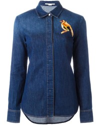 Женская темно-синяя рубашка с вышивкой от Stella McCartney