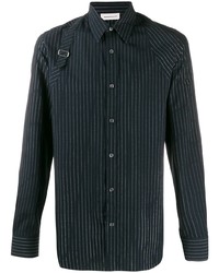 Мужская темно-синяя рубашка с длинным рукавом в вертикальную полоску от Alexander McQueen