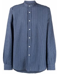 Мужская темно-синяя рубашка с длинным рукавом в вертикальную полоску от Aspesi