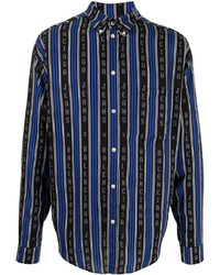 Мужская темно-синяя рубашка с длинным рукавом в вертикальную полоску от Balenciaga