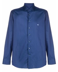 Мужская темно-синяя рубашка с длинным рукавом в вертикальную полоску от Etro