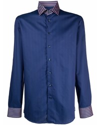 Мужская темно-синяя рубашка с длинным рукавом в вертикальную полоску от Etro