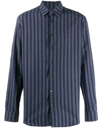 Мужская темно-синяя рубашка с длинным рукавом в вертикальную полоску от Giorgio Armani