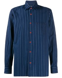 Мужская темно-синяя рубашка с длинным рукавом в вертикальную полоску от Kiton