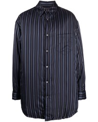 Мужская темно-синяя рубашка с длинным рукавом в вертикальную полоску от Maison Margiela