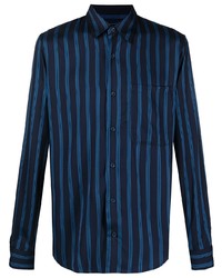 Мужская темно-синяя рубашка с длинным рукавом в вертикальную полоску от Sandro Paris