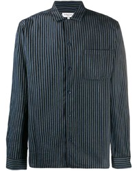 Мужская темно-синяя рубашка с длинным рукавом в вертикальную полоску от YMC