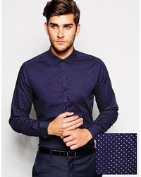 Мужская темно-синяя рубашка с длинным рукавом в горошек от Asos