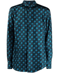 Мужская темно-синяя рубашка с длинным рукавом в горошек от Dolce & Gabbana