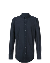 Мужская темно-синяя рубашка с длинным рукавом в горошек от Dolce & Gabbana