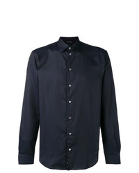 Мужская темно-синяя рубашка с длинным рукавом в горошек от Emporio Armani