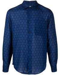 Мужская темно-синяя рубашка с длинным рукавом в горошек от Sandro Paris