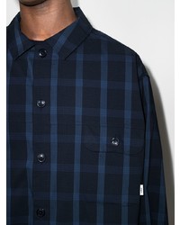 Мужская темно-синяя рубашка с длинным рукавом в клетку от WTAPS