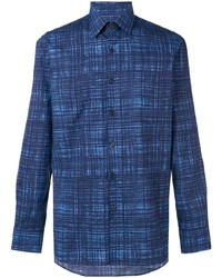Мужская темно-синяя рубашка с длинным рукавом в клетку от Prada