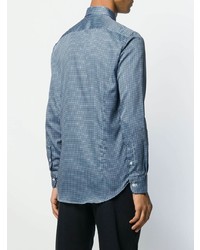 Мужская темно-синяя рубашка с длинным рукавом в клетку от Etro