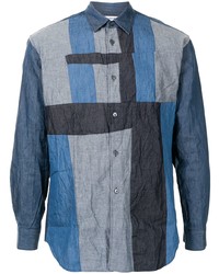 Мужская темно-синяя рубашка с длинным рукавом в стиле пэчворк от Comme Des Garcons SHIRT