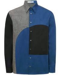 Мужская темно-синяя рубашка с длинным рукавом в стиле пэчворк от JW Anderson