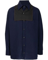Мужская темно-синяя рубашка с длинным рукавом в стиле пэчворк от Kolor