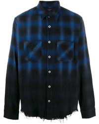Мужская темно-синяя рубашка с длинным рукавом в шотландскую клетку от Amiri