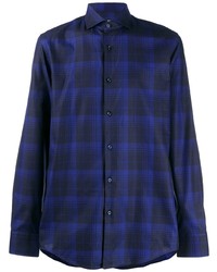 Мужская темно-синяя рубашка с длинным рукавом в шотландскую клетку от BOSS HUGO BOSS