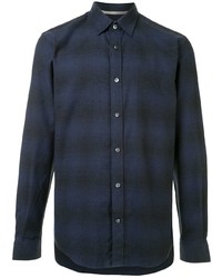 Мужская темно-синяя рубашка с длинным рукавом в шотландскую клетку от Gieves & Hawkes