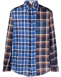 Мужская темно-синяя рубашка с длинным рукавом в шотландскую клетку от Loewe
