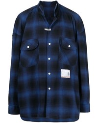 Мужская темно-синяя рубашка с длинным рукавом в шотландскую клетку от Maison Mihara Yasuhiro