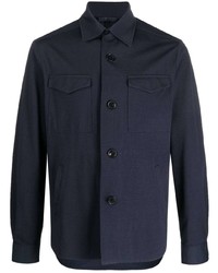 Мужская темно-синяя рубашка с длинным рукавом из жатого хлопка от Harris Wharf London