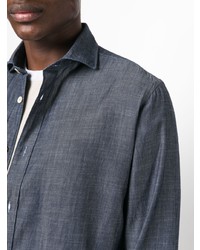 Мужская темно-синяя рубашка с длинным рукавом из шамбре от Eleventy