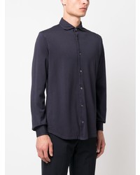Мужская темно-синяя рубашка с длинным рукавом из шамбре от Fedeli