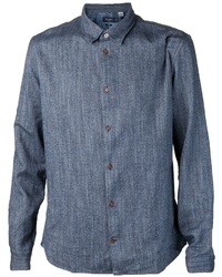 Мужская темно-синяя рубашка с длинным рукавом из шамбре от Paul Smith