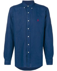 Мужская темно-синяя рубашка с длинным рукавом из шамбре от Polo Ralph Lauren