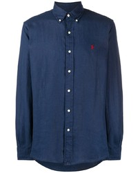 Мужская темно-синяя рубашка с длинным рукавом из шамбре от Polo Ralph Lauren