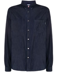 Мужская темно-синяя рубашка с длинным рукавом из шамбре от PS Paul Smith
