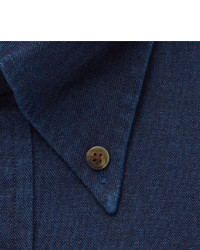 Мужская темно-синяя рубашка с длинным рукавом из шамбре