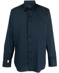 Мужская темно-синяя рубашка с длинным рукавом с вышивкой от Billionaire