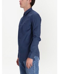 Мужская темно-синяя рубашка с длинным рукавом с вышивкой от Emporio Armani
